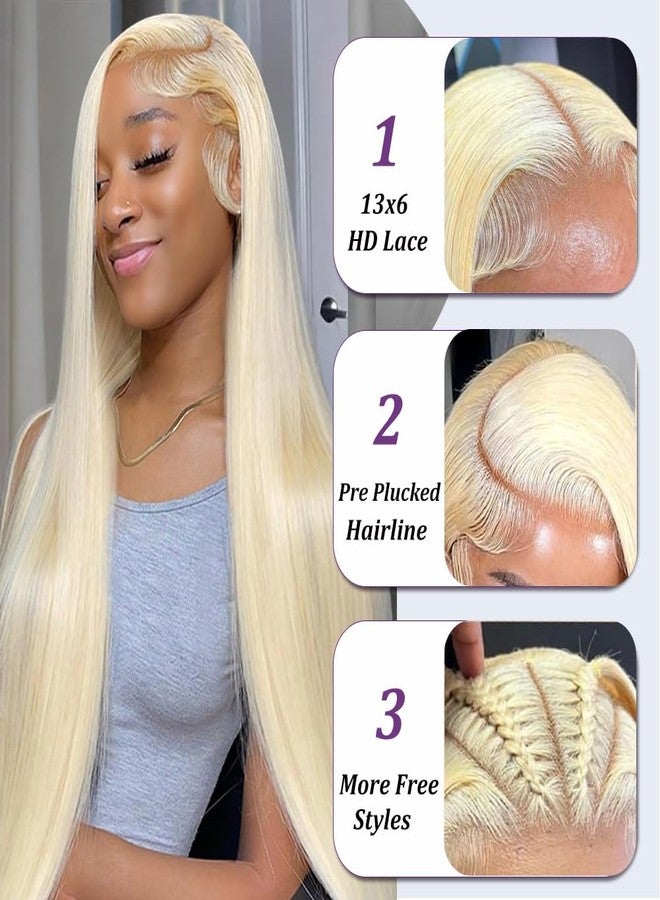 CUTE BEIN 613 13X6 Lace Front Wig Human Hair,200 Density Blonde HD Transparent Lace Front Wigs Glueless 28 Inch, Straight Frontal Wigs Human Hair Pre Plucked Bleached Knots - Image 3